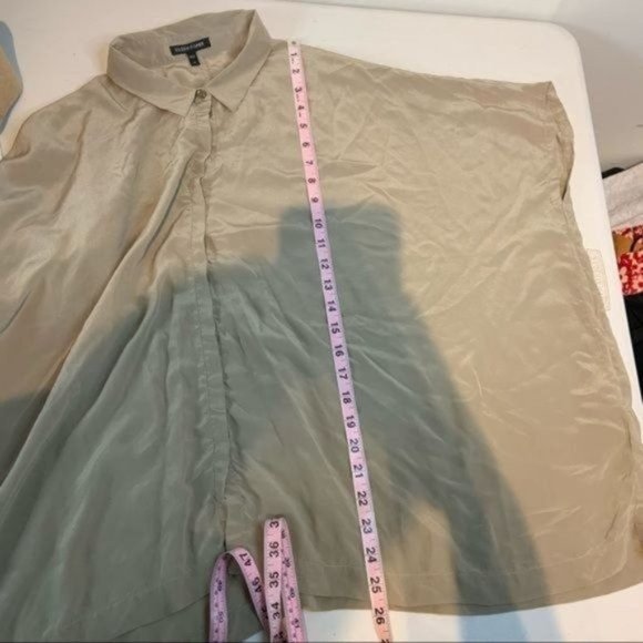 EILEEN FISHER 100% SILK LAGENLOOK BOXY OVERSIZED COLLARED BUTTON DOWN BLOUSE M - Picture 8 of 9